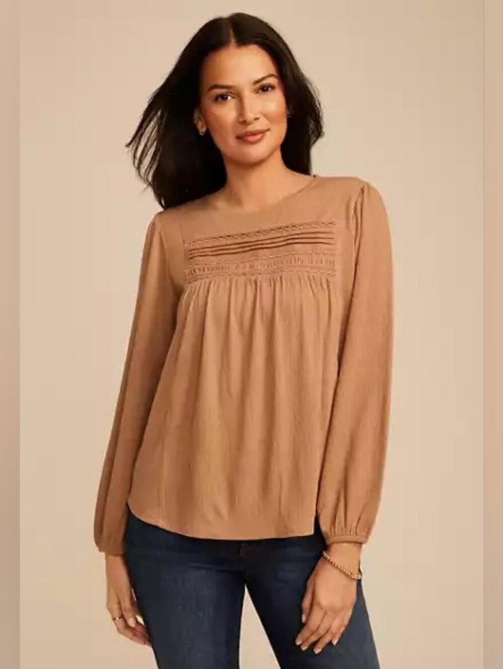 Maurices Textured Lace Inset Pintuck Blouse